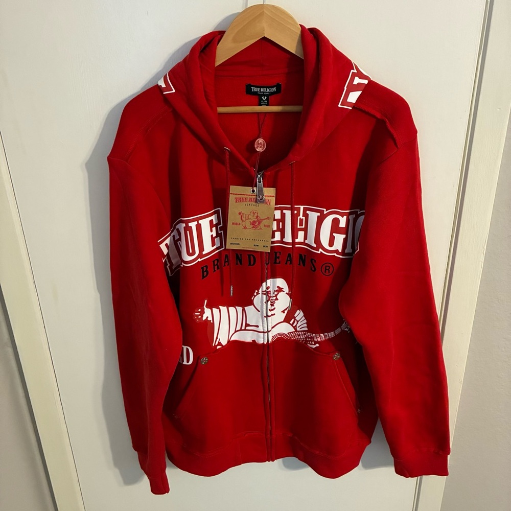 True Religion Red Zip Up Hoodie NWT